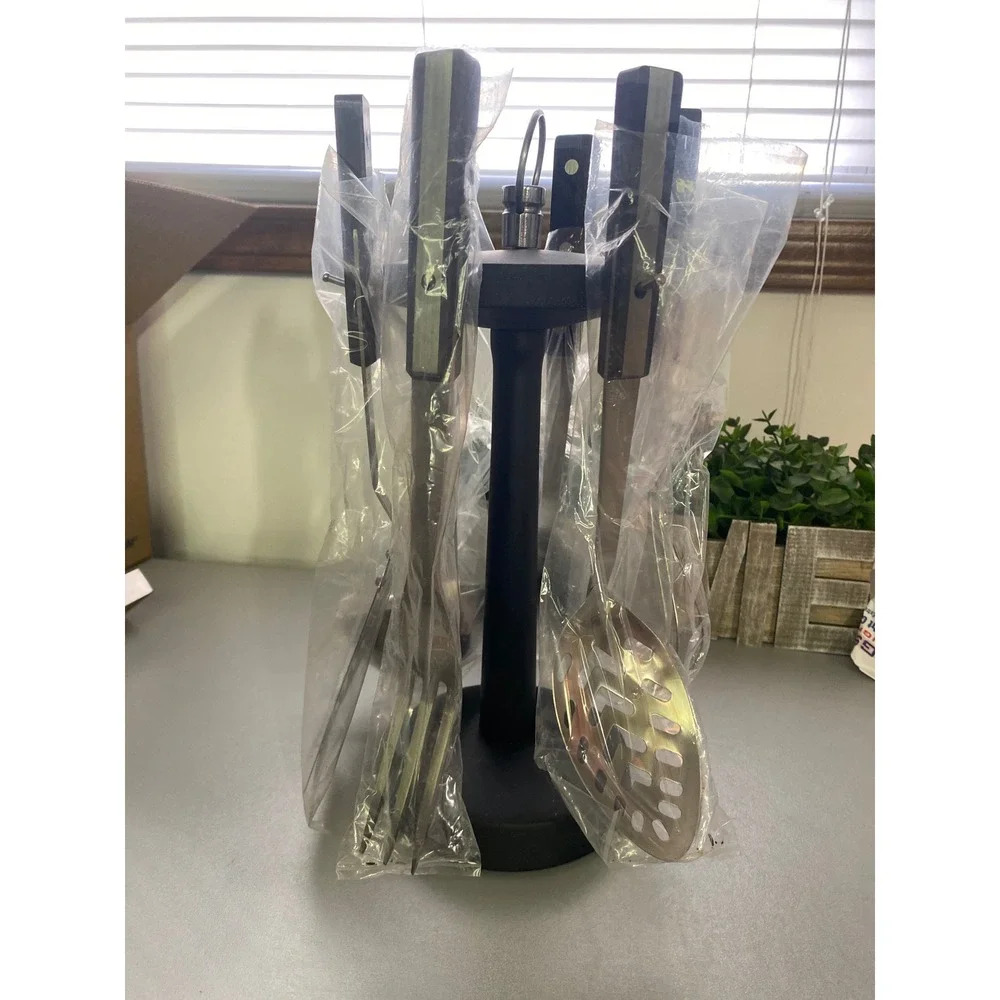 Stainless Steel‎ Kitchen Utensil Set with Rotating Holder Black
